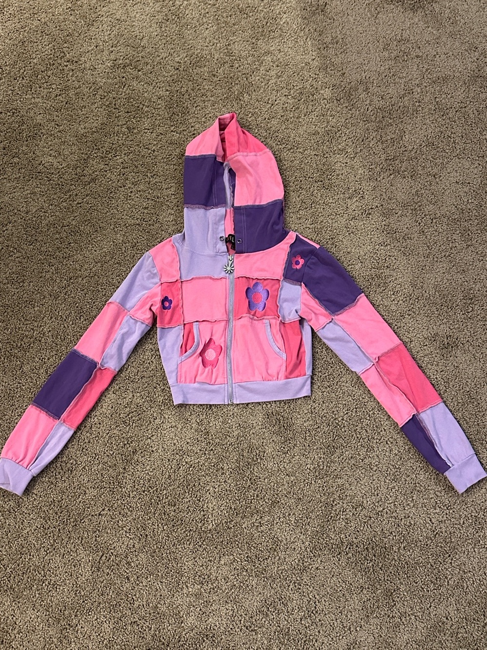 dELiA*s Pink Lavender Purple Patchwork Zip Hoodie Jacket